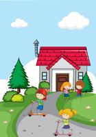 Children in front of house  vector