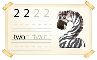 Zebra number two worksheet vector