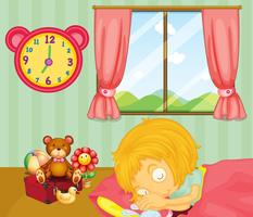 A young girl sleeping soundly in her bedroom vector