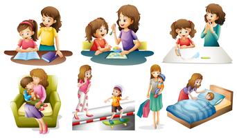 Mother and child in different actions vector