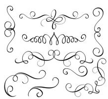 set art calligraphy flourish of vintage decorative whorls for design. Vector illustration EPS10