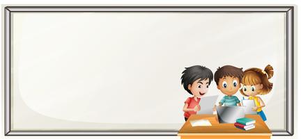 Border template with kids doing homework vector