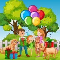 Family having birthday party in the park vector