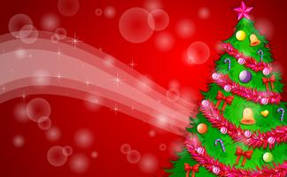 Un diseño rojo de Navidad con un árbol de Navidad verde vector