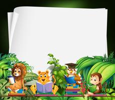 Border design with wild animals reading books vector