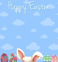Happy Easter poster design with eggs and blue sky vector
