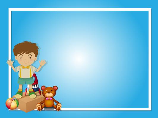 Border template with boy and teddybear