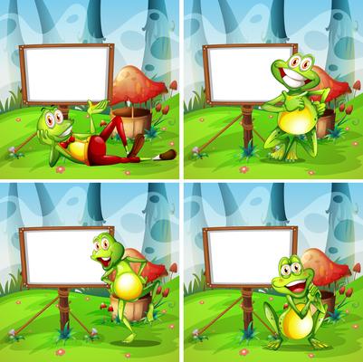 Four frames of frog in the park