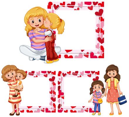 Heart frame templates with mother and kids