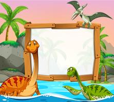 Border template with dinosaurs in the ocean vector