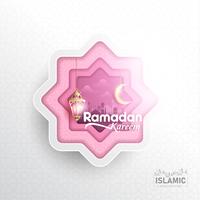 Ramadan Kareem Background paper art or paper cut style with Fanoos lantern, Crescent moon & Mosque Background. For Web banner, greeting card & Promotion template in Ramadan Holidays 2019.
