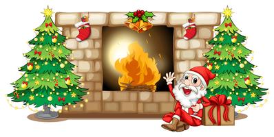 A happy Santa near the fireplace