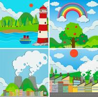 Four scenes of ocean and city vector