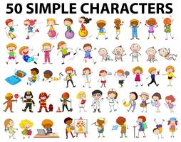 Cincuenta personajes simples, jóvenes y viejos. vector