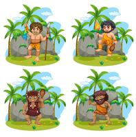 Many cavemen with different weapons vector