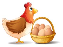 The mother hen and a basket of eggs vector