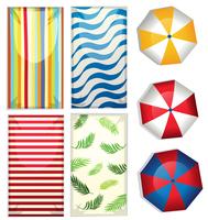 Set of beach umbrellas and towels vector