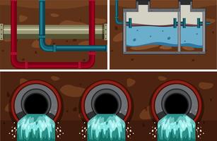 Sistema de tubería de alcantarillado de agua subterránea vector