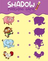 Animal shadow matching game template vector