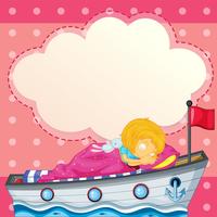 Una niña que duerme en el barco con un anuncio vacío. vector