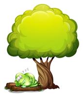 Un monstruo verde de tres ojos que duerme profundamente debajo del árbol. vector