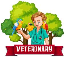 Estandarte veterinario con pájaro colorido vector