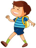 Happy boy with yellow backpack vector