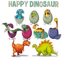 Happy dinosaur with dinosaurs hatching eggs vector