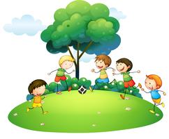 Children playing football in the park vector