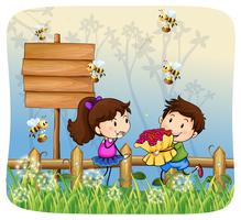 Boy giving flowers to girl vector