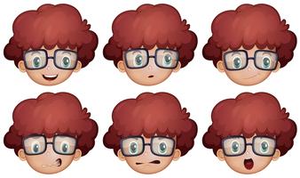 Boy with glasses having different emotions vector