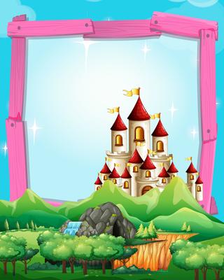 Border template with castle in the woods