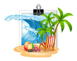 Tema de verano en la playa en photoframe vector