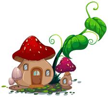 Mushroom house with green leaves vector