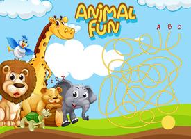 Animals maze game template vector