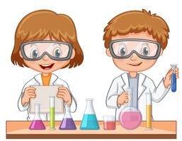 Two students do science experiment vector