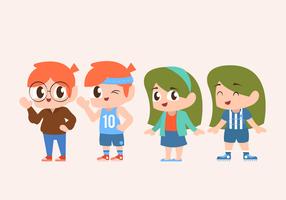 Cute Children Character Set Doing Sports Vector Illustration