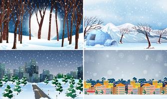 Set of cold winter background vector