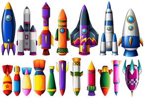 Diferentes tipos de cohetes y bombas.