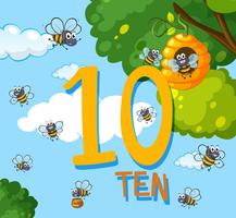 Cuenta el número diez de abeja vector