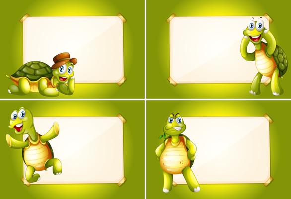 Four frames with green turtles