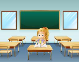 A girl writing with an empty board at the back vector