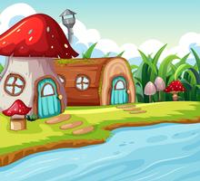 Mushroom and wood house vector