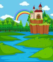 Background scene with castle towers and river vector