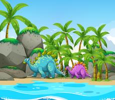 Dinosaurio junto a la playa vector