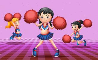Energetic cheerdancers with red pompoms vector