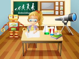 A girl writing inside a science laboratory room vector