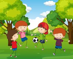 Boys playing football in the park vector
