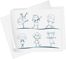 A paper with a drawing of kids dancing  vector
