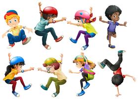 Boys and girls in different skipping positions vector
